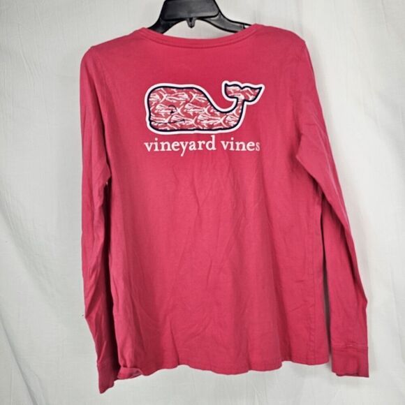 Vineyard Vines Long Sleeve Pocket Tee Size Med Pink With Pink Mahi Printed Whale - Picture 1 of 6